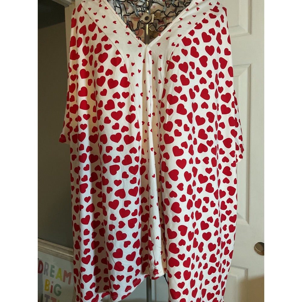 Plus Size Heart Print V Neck Poncho Top Kaftan Tunic Made in USA S/M